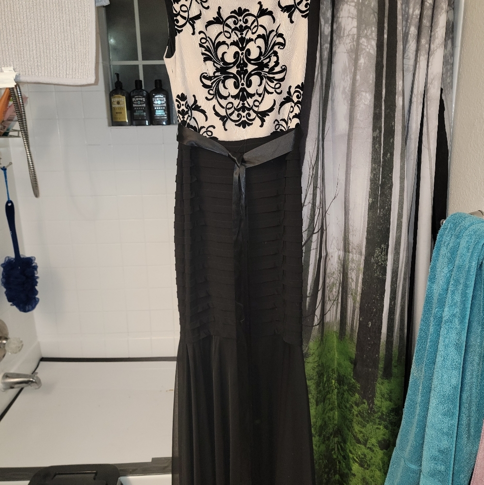 Floor length black and cream dress